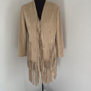 VS2 by Faux Suede Fringed Open Jacket